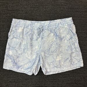 Tommy Bahama Shorts Women XL Blue Floral Linen Drawstring Summer Beach Coastal